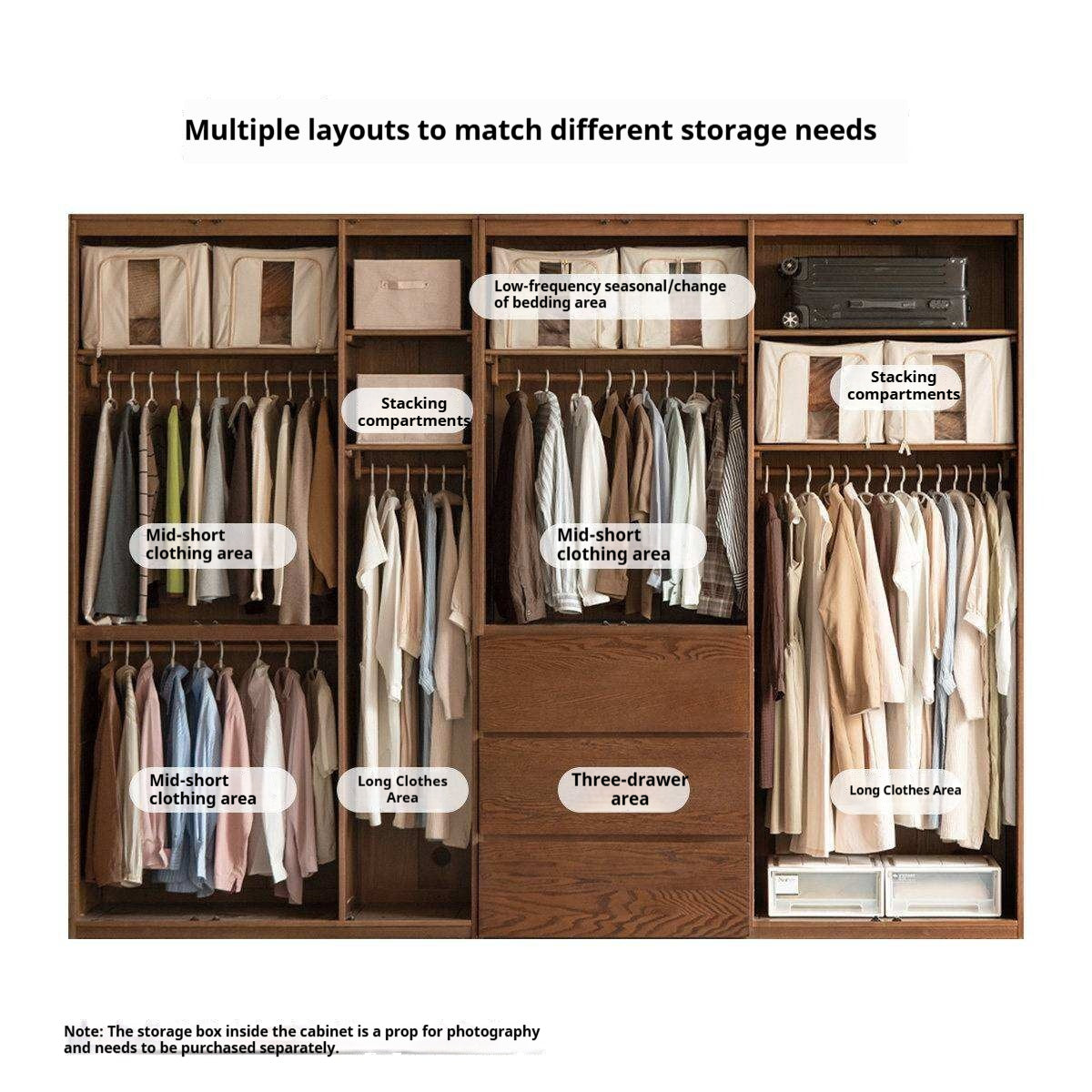 Oak Solid Wood Modern Sectional Wardrobe