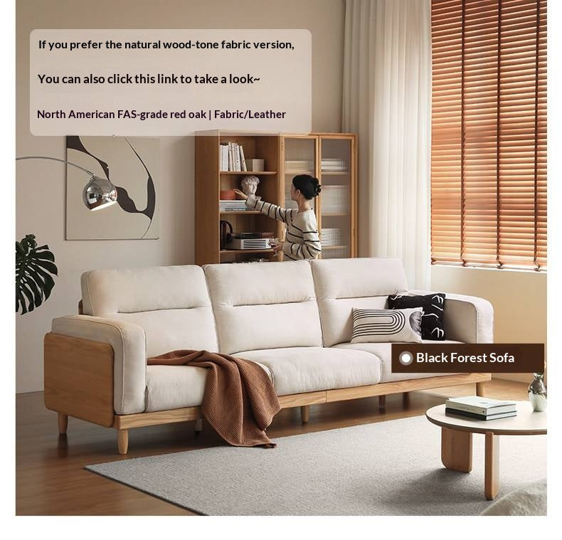 Black Walnut, Ash, Sandalwood Solid Wood Genuine Leather, fabrics Sofa with High-Back Design