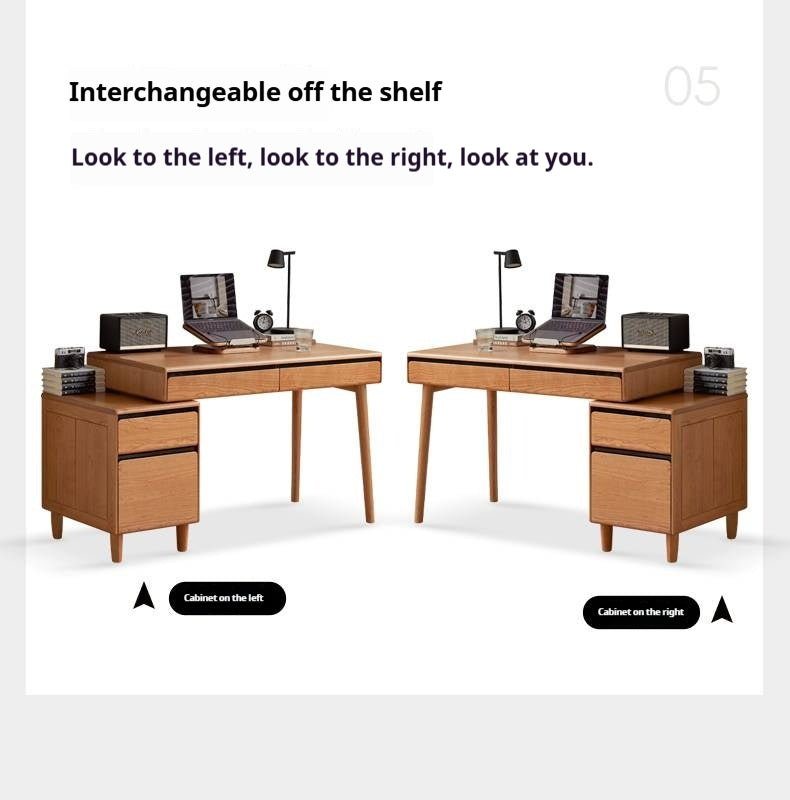Cherry Solid Wood Retro Retractable Computer Desk