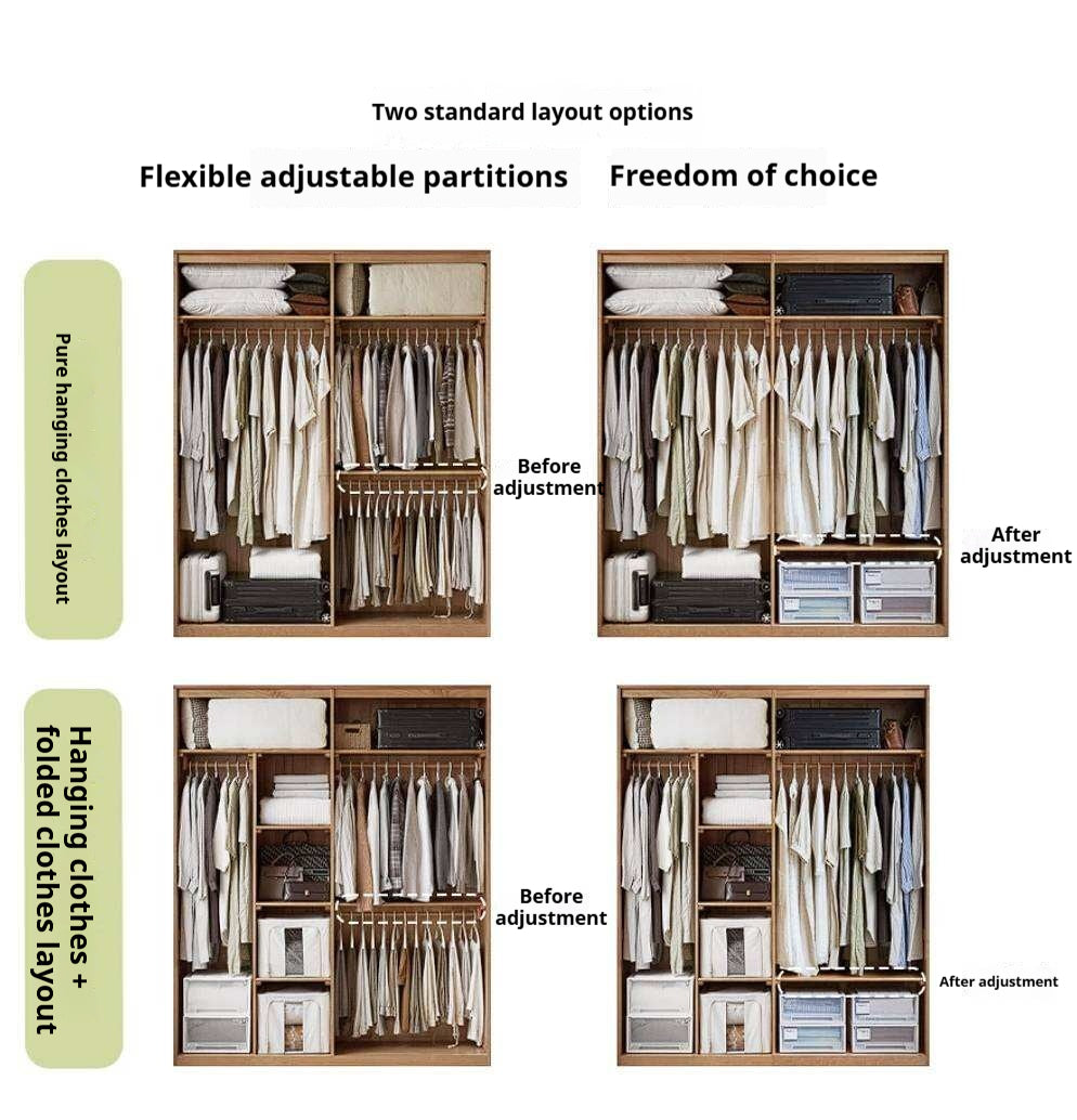 Cherry Wood Sliding Door Wardrobe Armoire with Hanging Rod and Shelves