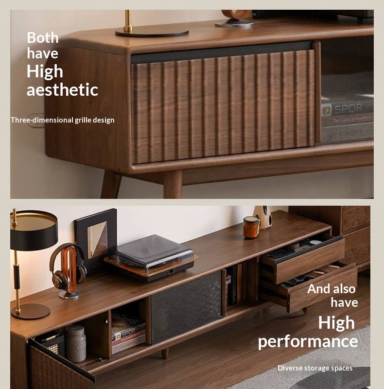 Black Walnut Solid Wood Italian Light Luxury Sliding Door TV Cabinet