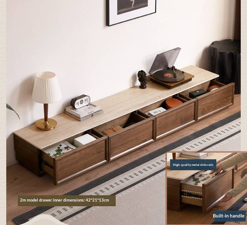 Black Walnut, Oak Solid Wood Floor Standing Antique Slab Design TV Cabinet