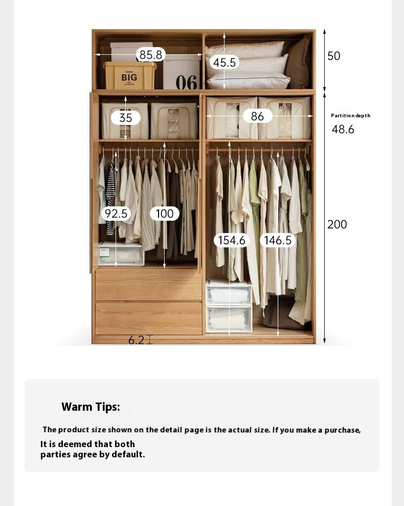 Oak Solid Wood Modern Storage Wardrobe.