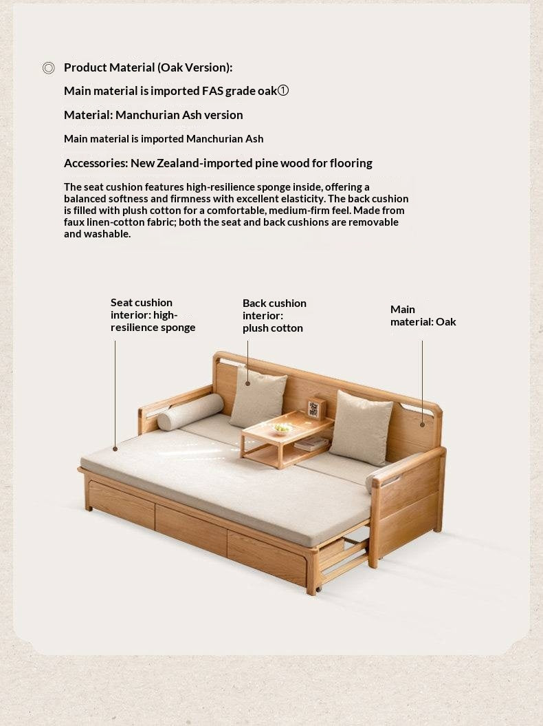Oak Solid Wood Retractable Multifunctional Box Sofa Bed.