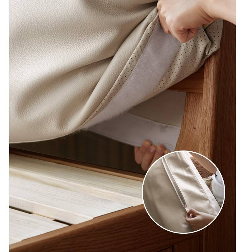 Black Walnut Solid Wood Box Bed — Luxury Genuine Leather Bed with Soft Backrest