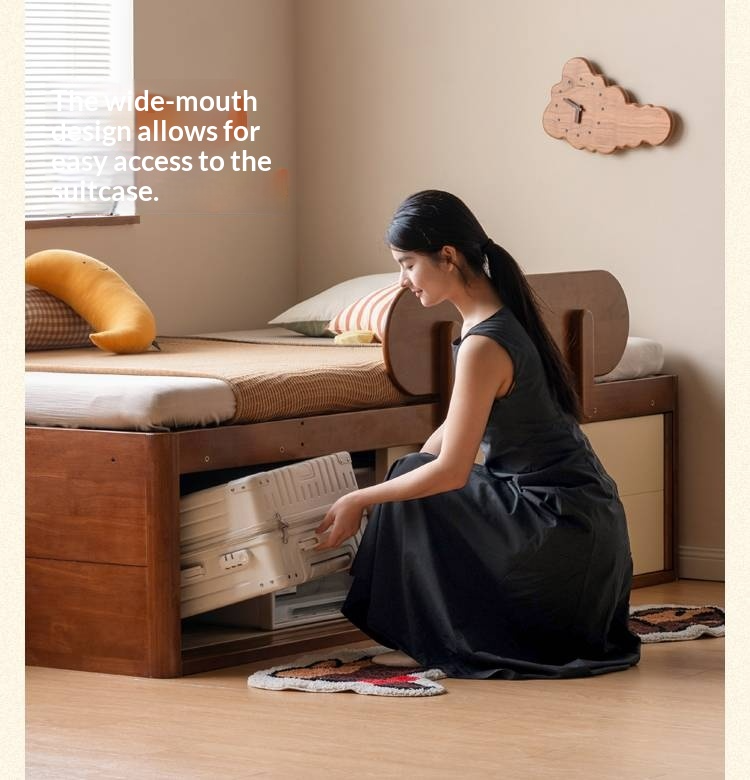 Rubberwood Solid Wood Kids’ Platform Bed and Hidden Storage