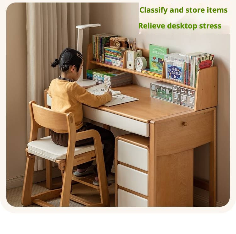 Beech Solid Wood Bookshelf Integrated Children's Desk.