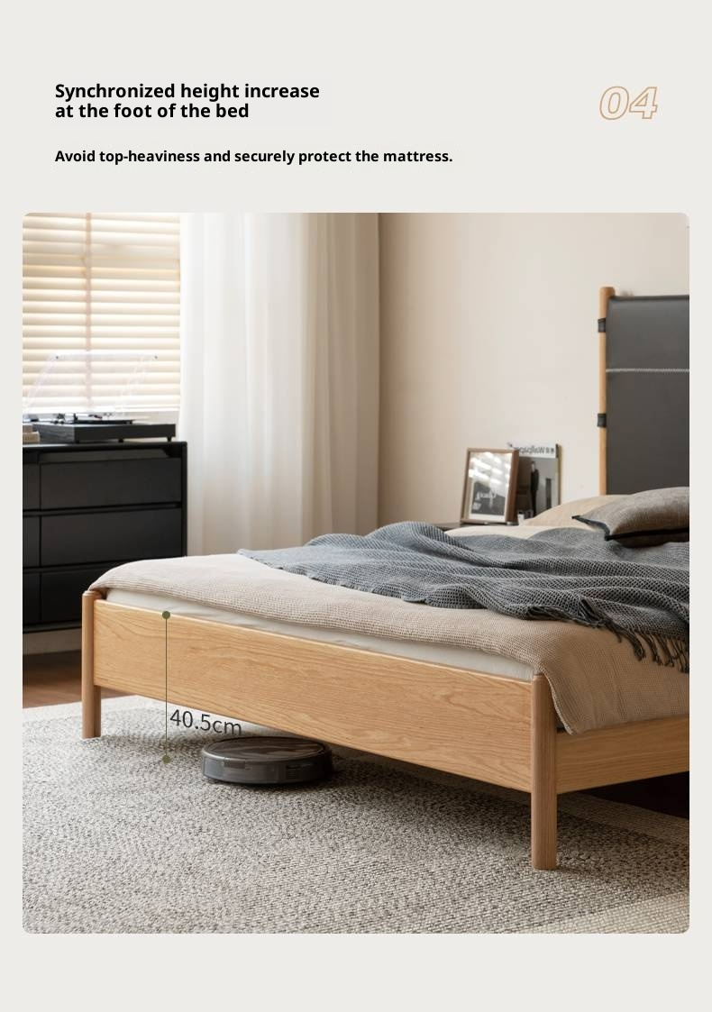 Oak Solid Wood Soft High Backrest Bed Modern Minimalist