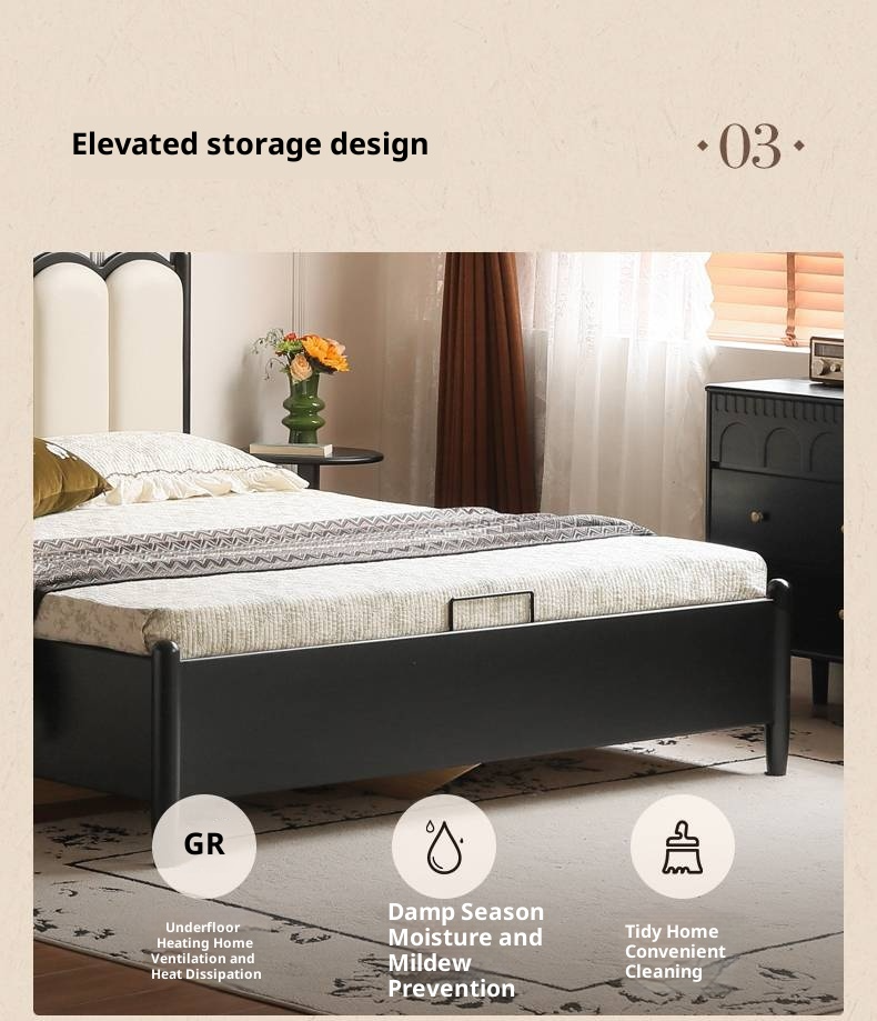 Rubberwood Solid Wood Upholstered Storage Box Bed, French Retro Style