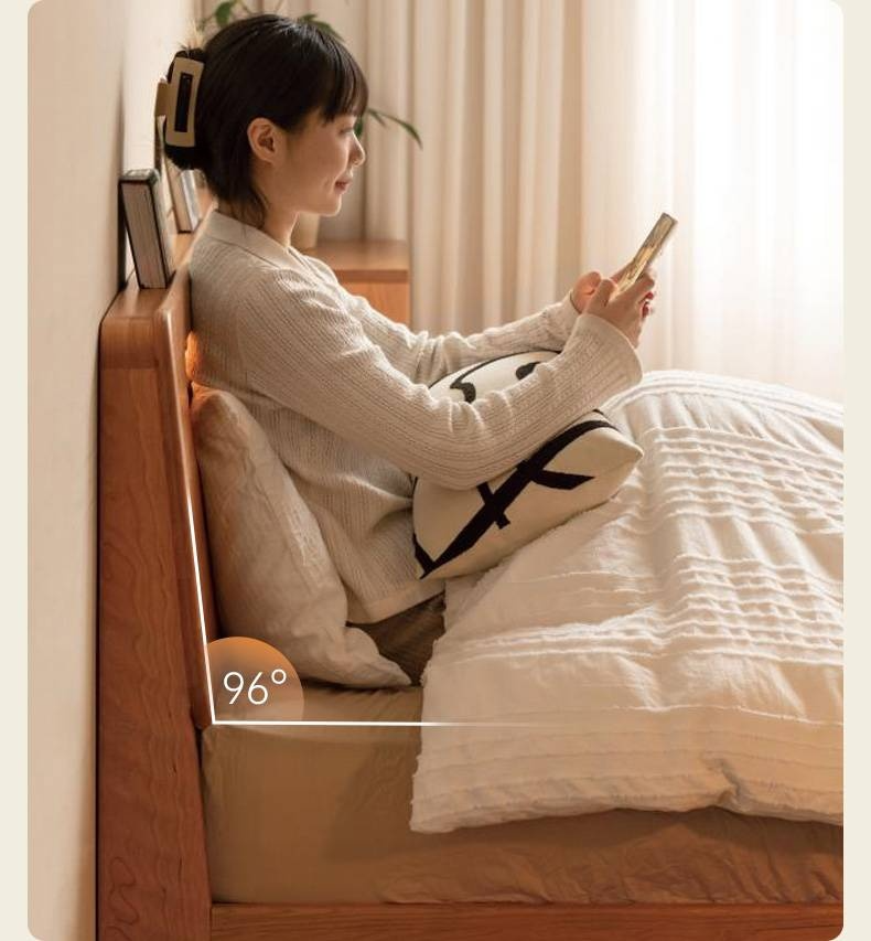 Cherry Solid Wood Retro with Socket Night Light Bed