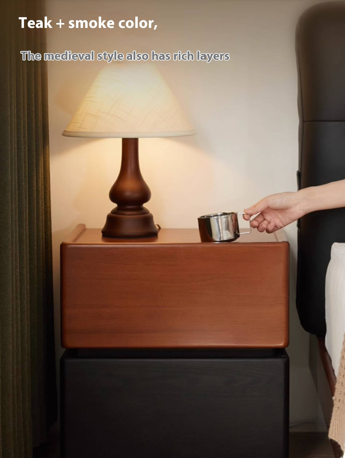 Ash, Poplar Solid Wood Modern Two-Tone Nightstand with 2 Drawers