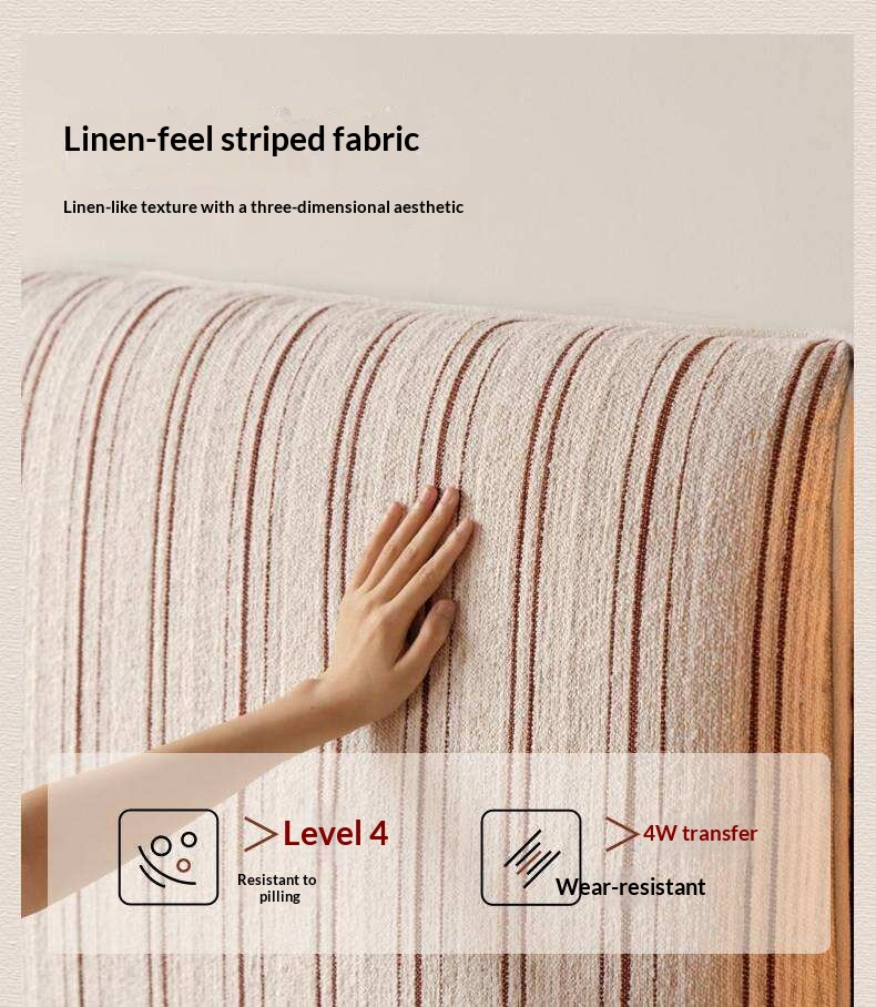 Black Walnut Solid Wood Striped Upholstered Panel Bed