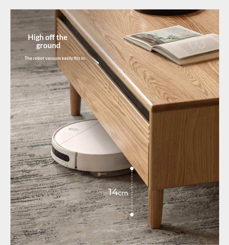 Oak Solid Wood Coffee Table with Integrated Drawer Storage