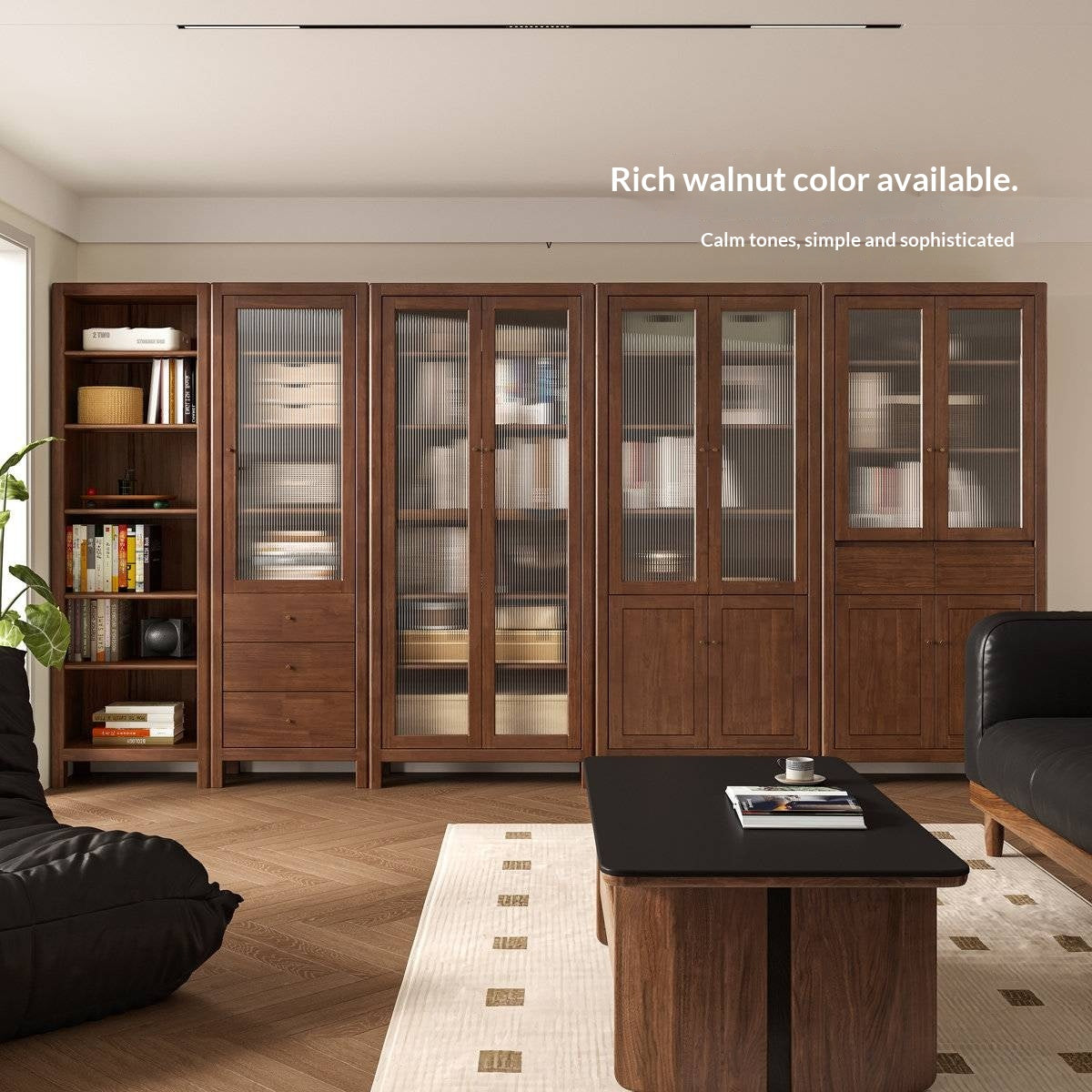 Solid Rubberwood Bookcase with Storage and Display Shelves