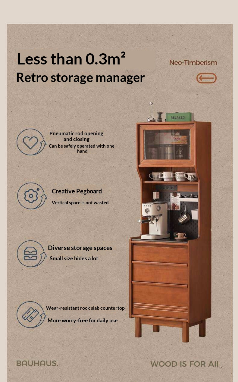 Poplar Solid Wood Vintage Style Sideboard with Dining Room Storage