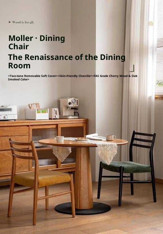 Set 4 pcs Cherry, Ash Solid Wood Artistic Retro Style Dining Chair