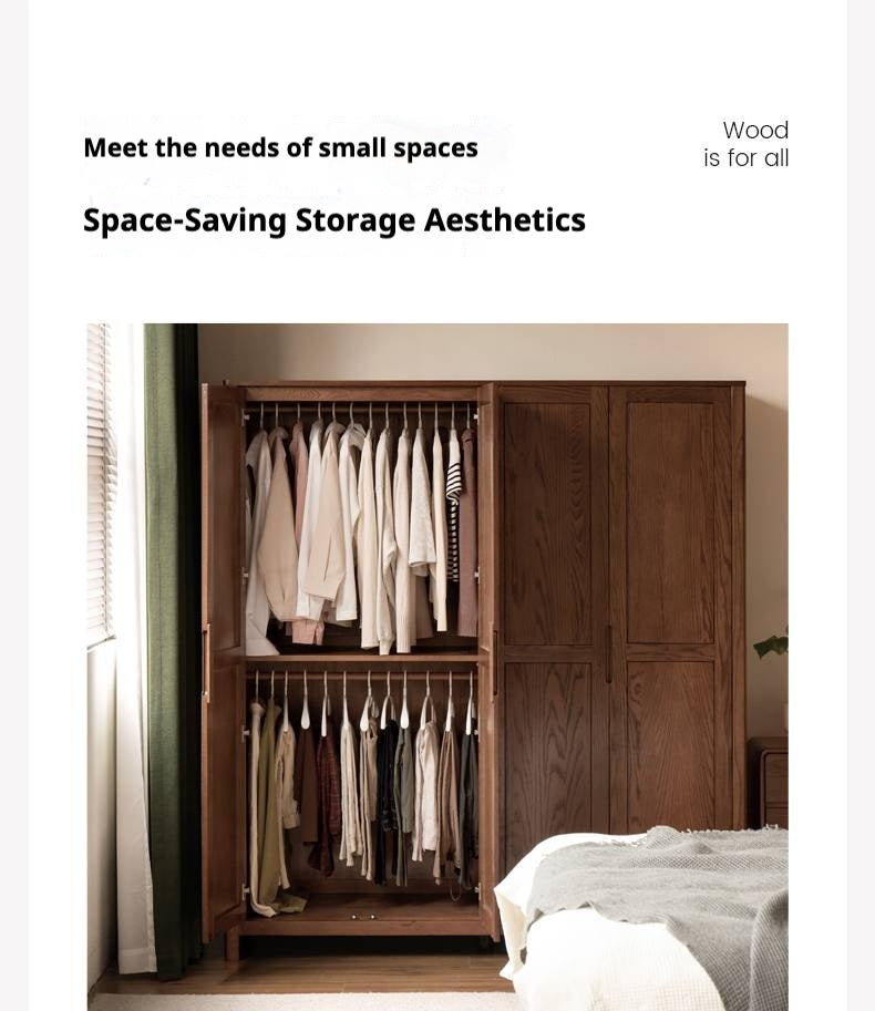 Oak Solid Wood Walnut Color Wardrobe.