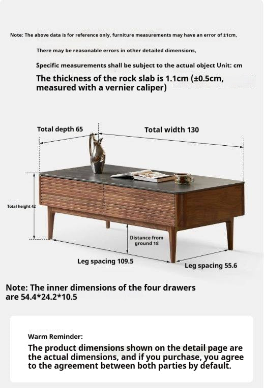 Sandalwood, Black Walnut Solid Wood Rock Plate Coffee Table