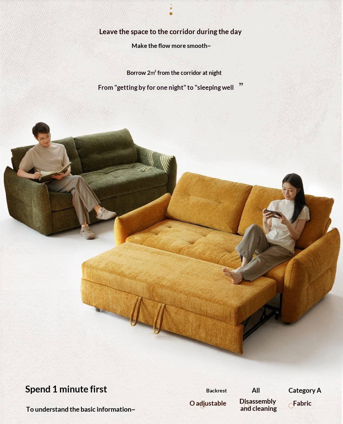 Chenille Sleeper Sofa with Pull-Out Bed Extension