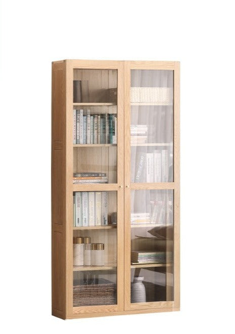 Oak, Solid Rubberwood Modern Bookcase Storage