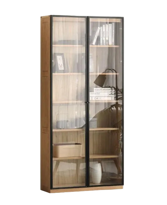 Oak, Solid Rubberwood Modern Bookcase Storage