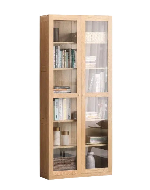 Oak, Solid Rubberwood Modern Bookcase Storage