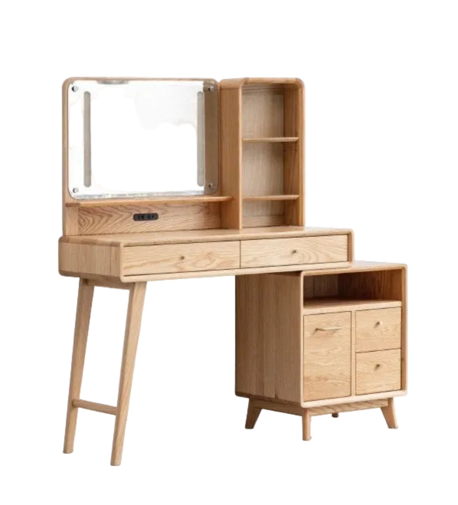 Oak, Rubberwood Solid Wood Vanity Table Telescopic.