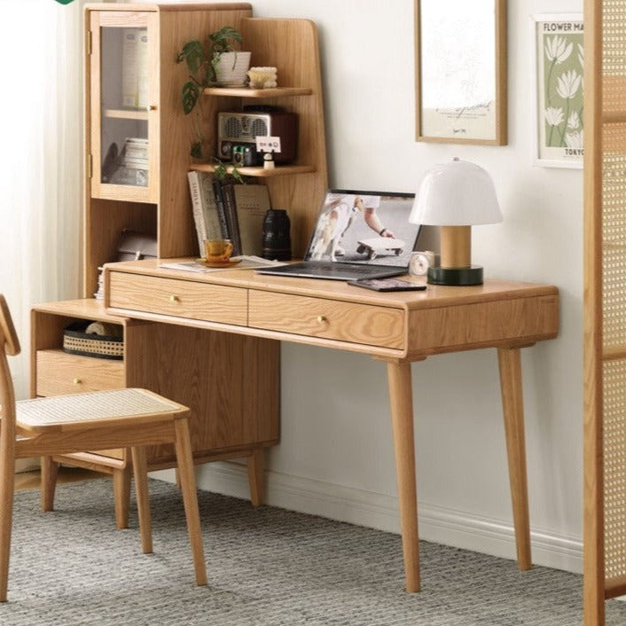 Bookshelf and office desk combination Oak solid wood"