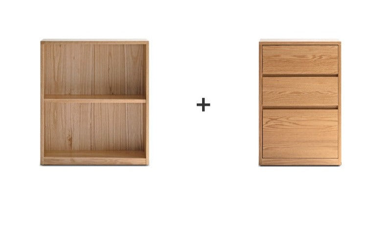Black Walnut, Oak Solid Wood Low Bookcase, Modern Modular Storage Shelf Cabinet