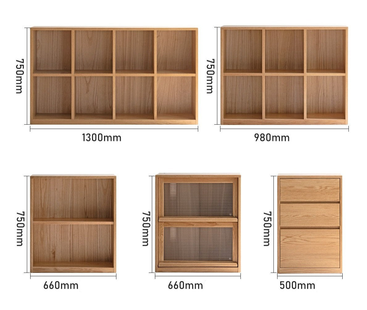 Black Walnut, Oak Solid Wood Low Bookcase, Modern Modular Storage Shelf Cabinet