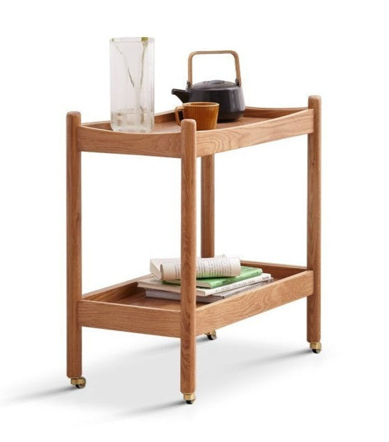 Oak solid wood trolley mobile side table"