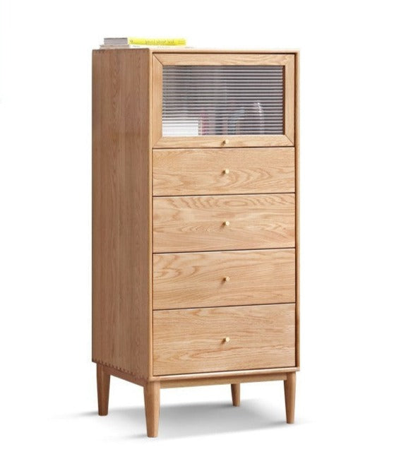 Oak Solid Wood Chest of Drawers Flip Glass Door