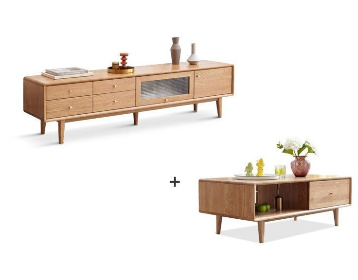 Flip door TV cabinet Oak solid wood"
