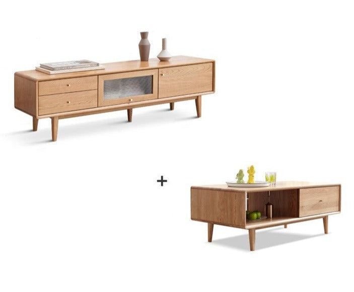 Flip door TV cabinet Oak solid wood"