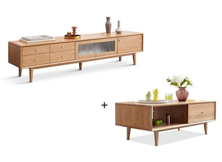 Flip door TV cabinet Oak solid wood"