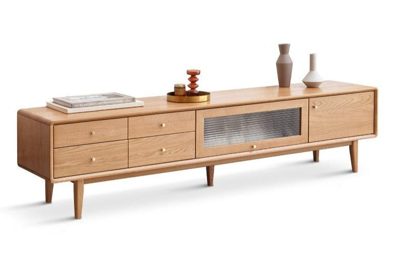 Flip door TV cabinet Oak solid wood"