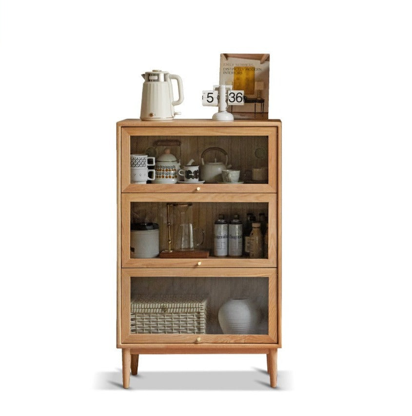 Multi-layer flip door side cabinet, bookcase oak solid wood"