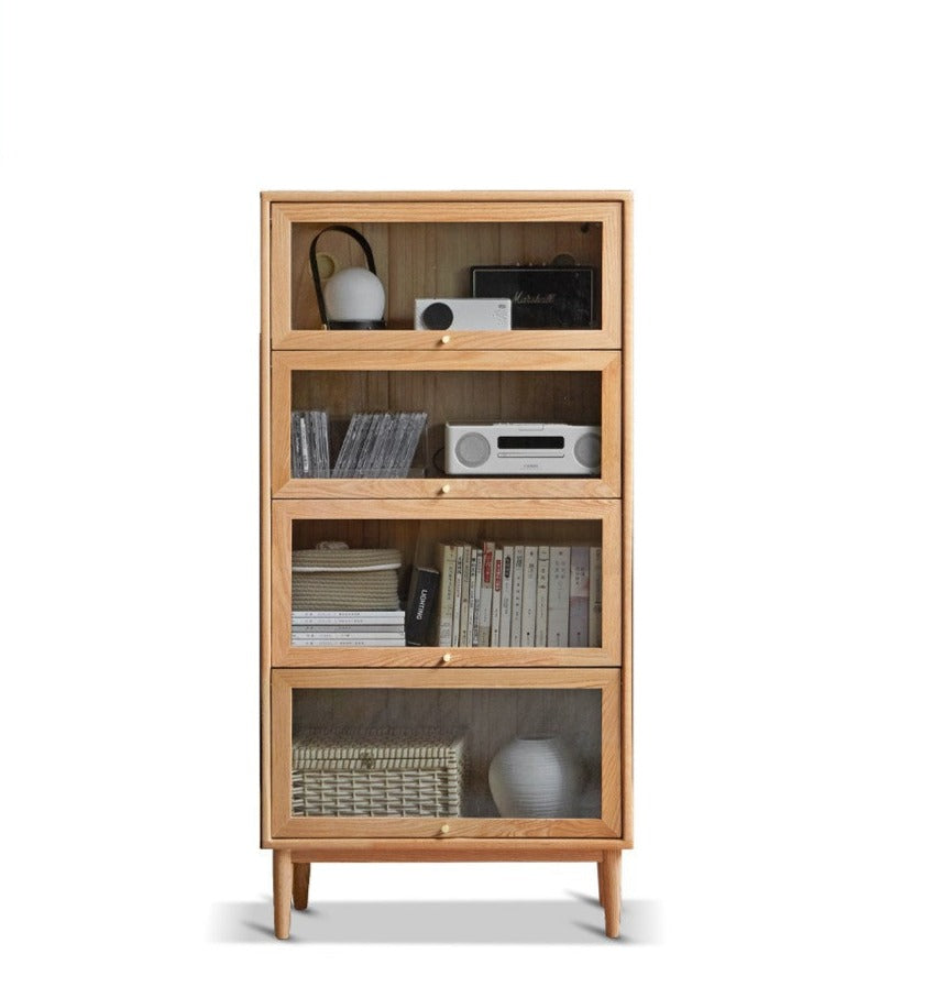 Multi-layer flip door side cabinet, bookcase oak solid wood"