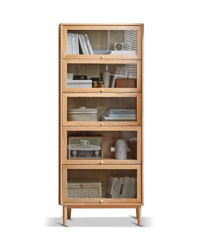 Multi-layer flip door side cabinet, bookcase oak solid wood"