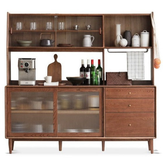 Solid Rubberwood, Oak Solid Wood Sideboard, Buffet Cabinet