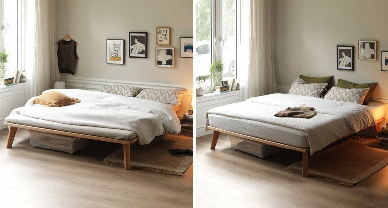 Oak solid wood platform bed, headboard-free bed