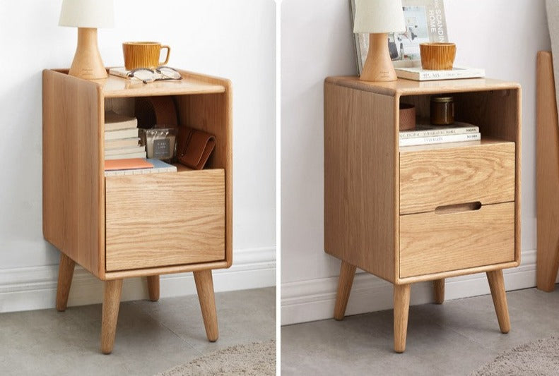 Oak Solid Wood, Solid Rubberwood Ultra-Narrow Nightstand.