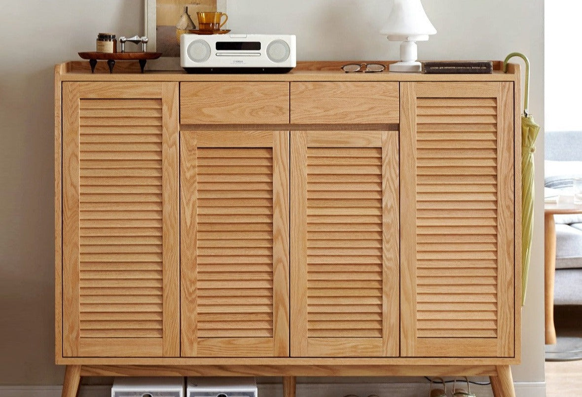 Oak Solid Wood Shutter Door Shoe Cabinet