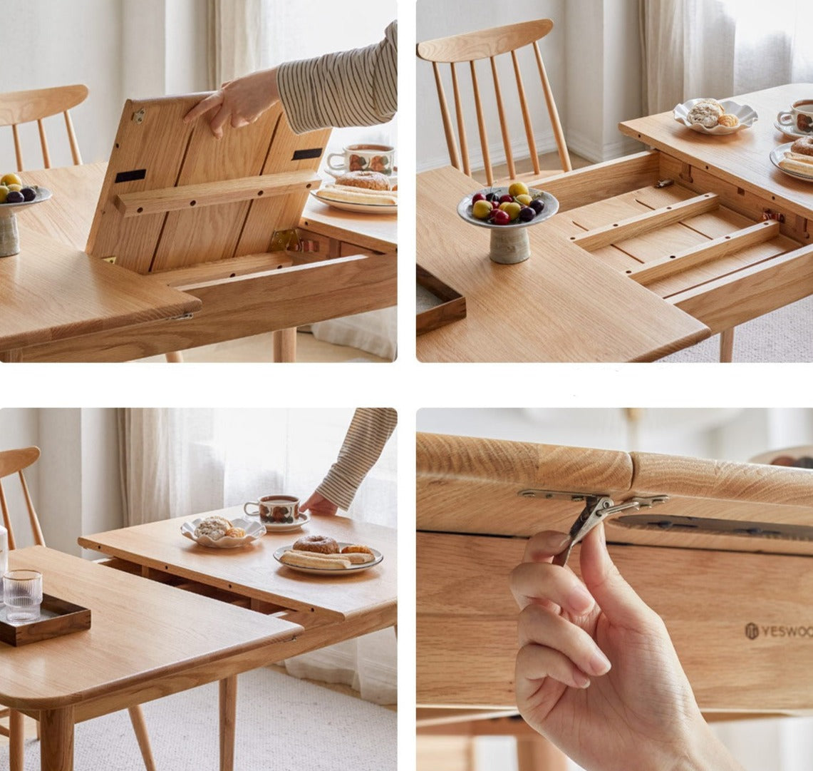 Oak Solid Wood Retractable Folding Dining Table