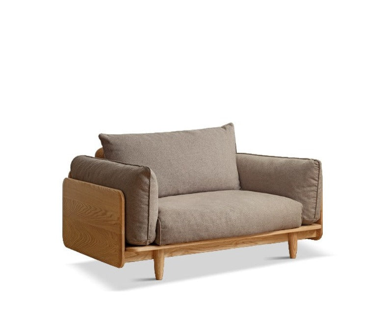 Cherry Wood Sofa Genuine Leather, Fabric-