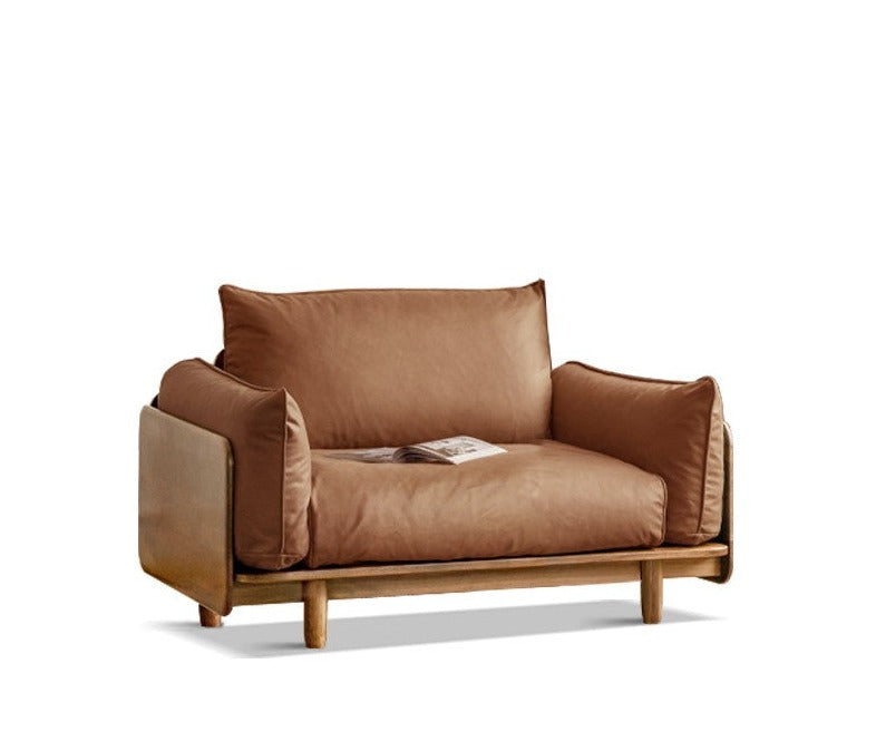 Cherry Wood Sofa Genuine Leather, Fabric-