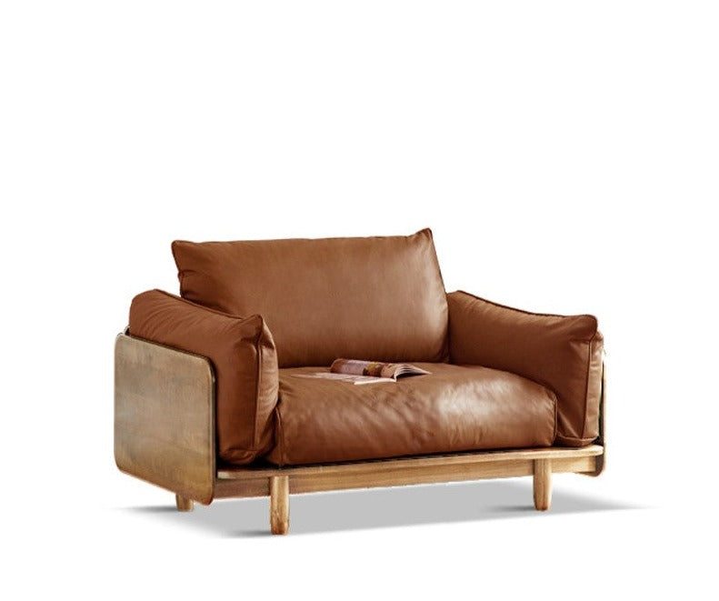 Cherry Wood Sofa Genuine Leather, Fabric-
