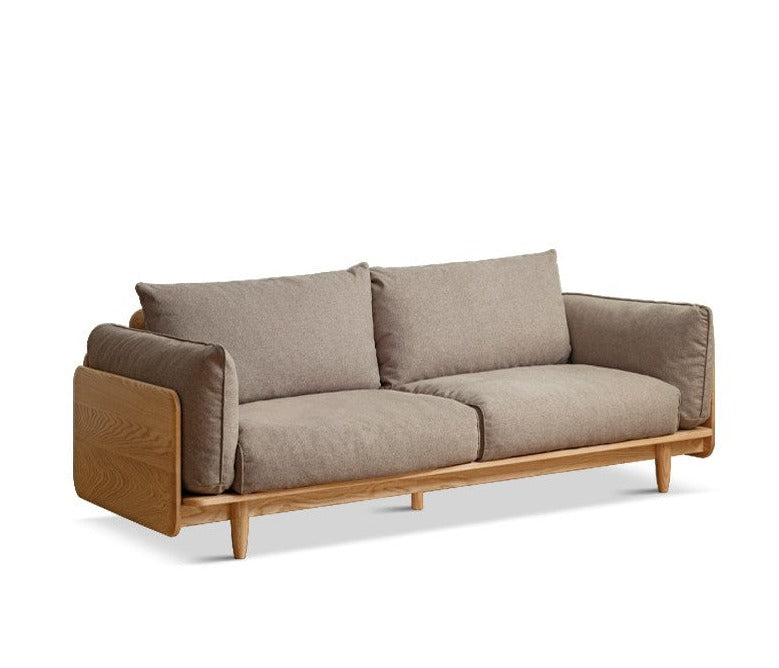Cherry Wood Sofa Genuine Leather, Fabric-