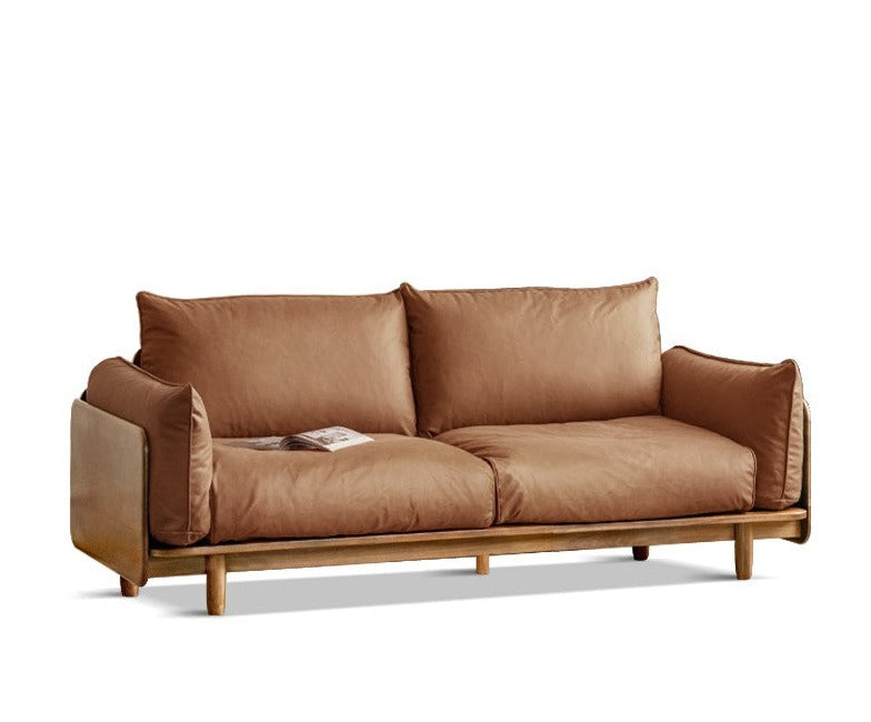 Cherry Wood Sofa Genuine Leather, Fabric-