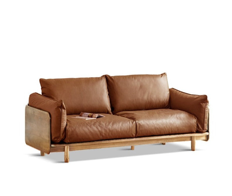Cherry Wood Sofa Genuine Leather, Fabric-